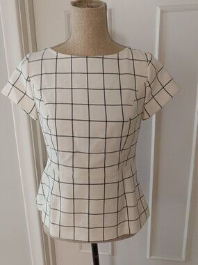 Ann Taylor Windowpane Peplum Top- washable!